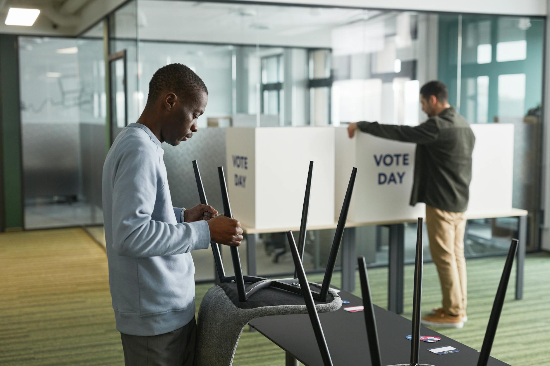 Voters cast ballots at a polling station in Slovenia during a closely contested parliamentary election.