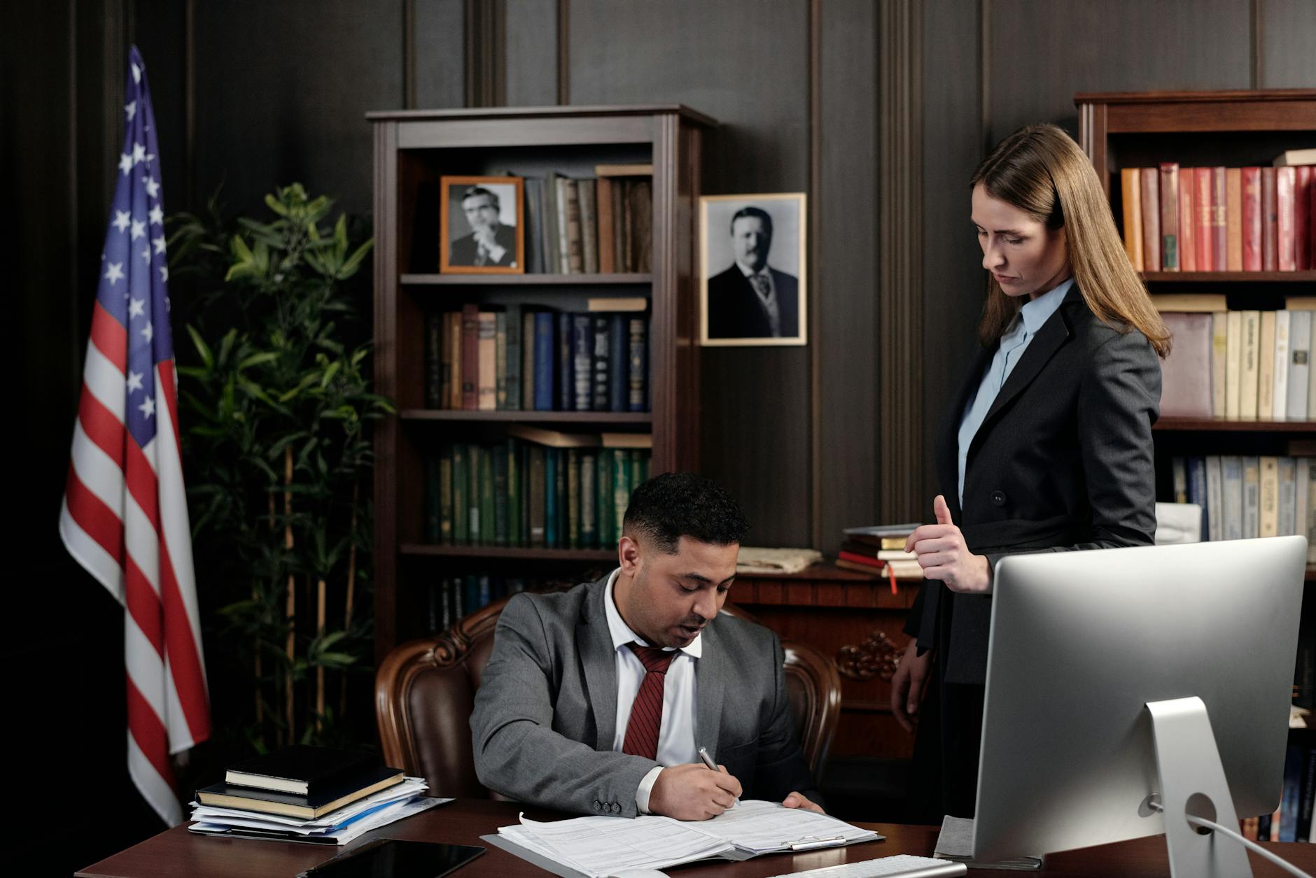 A press briefing scene illustrating diplomatic tensions over Russia’s war against Ukraine.