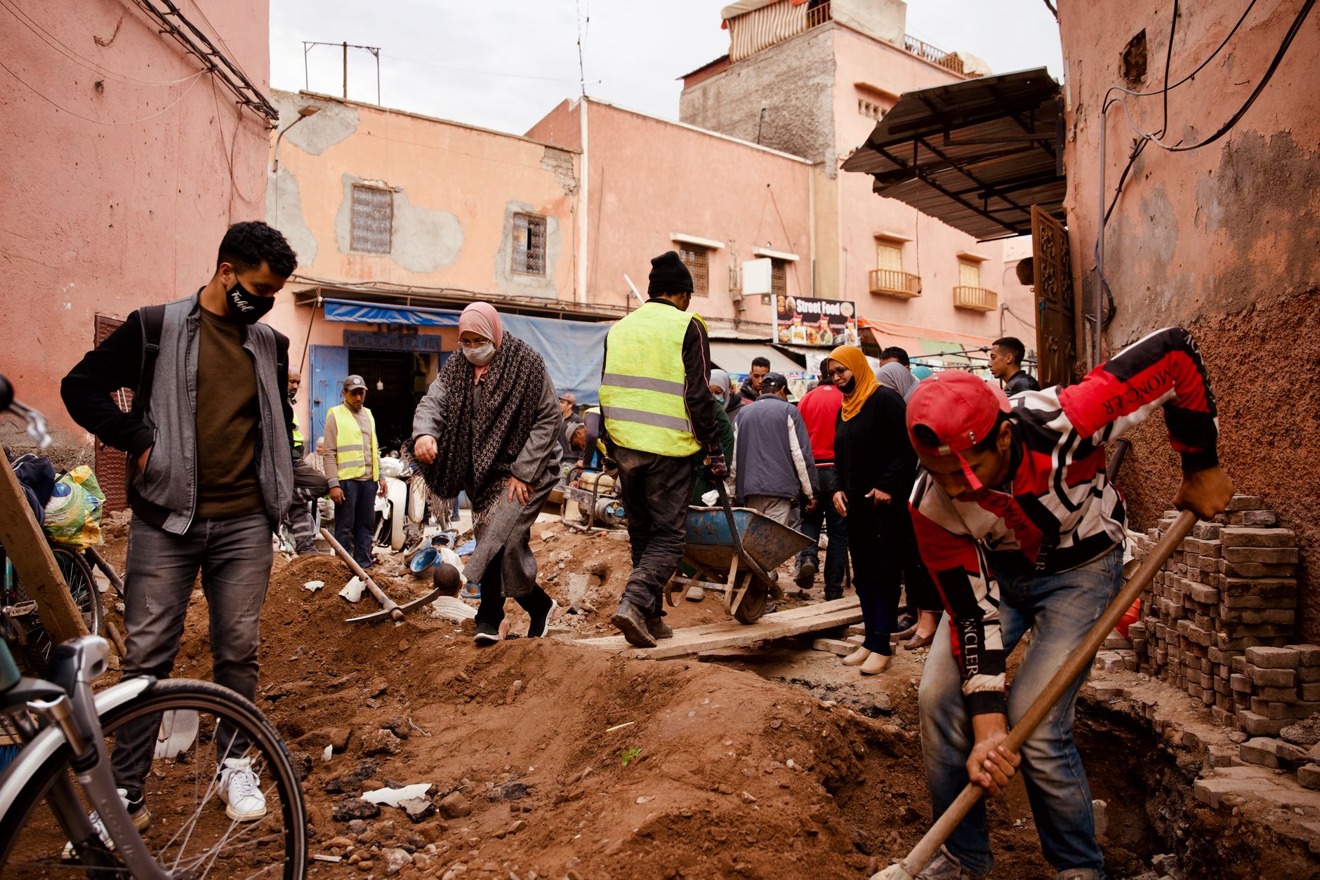 Emergency workers inspect damage after a Russian missile and drone attack on residential areas of Kyiv.
